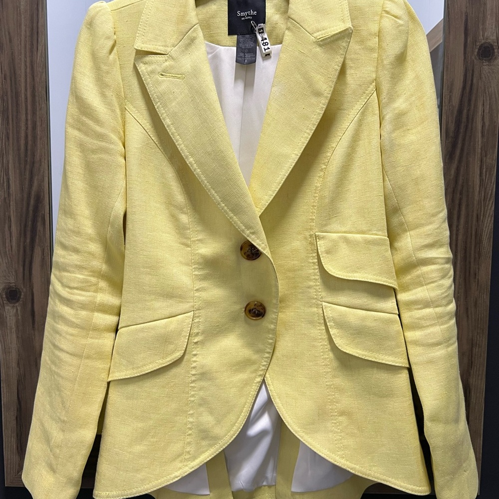 Smythe Yellow Jacket with brown leather elbow patch Equestrian Blazer size 6